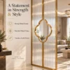 Clover Luxe textured glass partition with Gold PVD frame