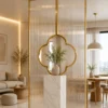 Clover Luxe textured glass partition with Gold PVD frame