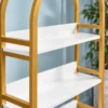 Elara Arch Luxe arched cosmetic display cabinet with gold frame and lower storage