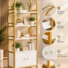 Elara Arch Luxe arched cosmetic display cabinet with gold frame and lower storage