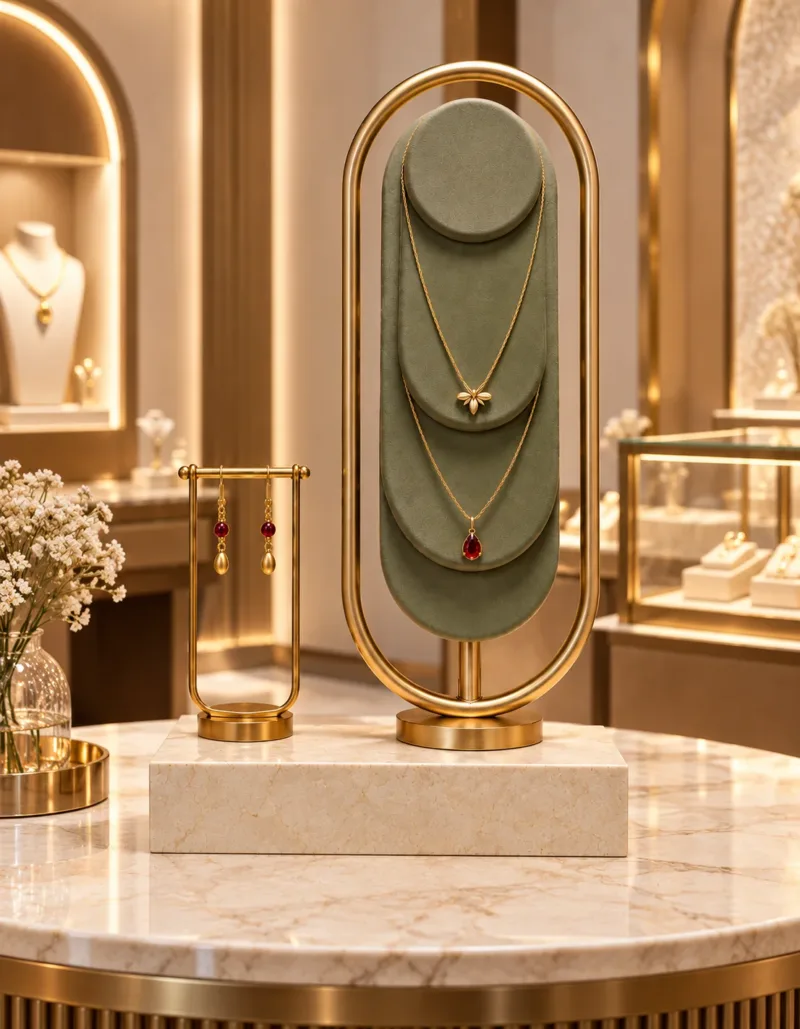 Elara Oval necklace display stand with earring holder