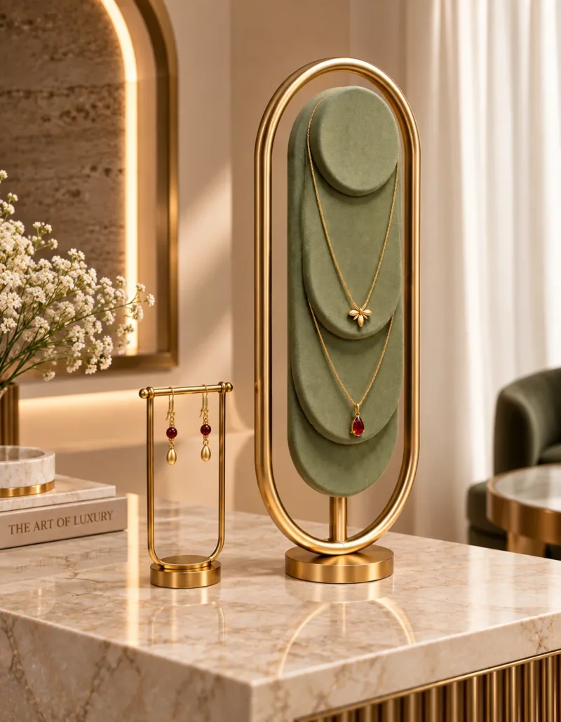 Elara Oval necklace display stand with earring holder