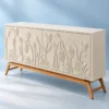 Elora Bloom floral design TV cabinet with raised botanical doors and wood-look base