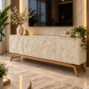 Elora Bloom floral design TV cabinet with raised botanical doors and wood-look base