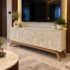 Elora Bloom floral design TV cabinet with raised botanical doors and wood-look base