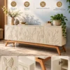 Elora Bloom floral design TV cabinet with raised botanical doors and wood-look base