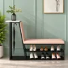 Elora shoe rack with umbrella holder, cushioned bench and two-tier shoe storage