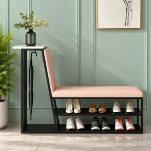 Elora shoe rack with umbrella holder, cushioned bench and two-tier shoe storage