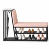 Elora shoe rack with umbrella holder, cushioned bench and two-tier shoe storage