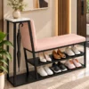 Elora shoe rack with umbrella holder, cushioned bench and two-tier shoe storage