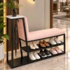 Elora shoe rack with umbrella holder, cushioned bench and two-tier shoe storage