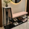 Elora shoe rack with umbrella holder, cushioned bench and two-tier shoe storage