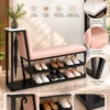 Elora shoe rack with umbrella holder, cushioned bench and two-tier shoe storage