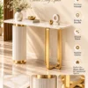 Elvara Luxe asymmetrical console table with marble-style top and gold frame