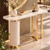 Elvara Luxe asymmetrical console table with marble-style top and gold frame