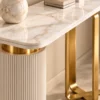 Elvara Luxe asymmetrical console table with marble-style top and gold frame