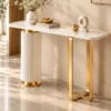 Elvara Luxe asymmetrical console table with marble-style top and gold frame