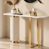 Elvara Luxe asymmetrical console table with marble-style top and gold frame