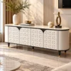 Elvora Geo geometric TV cabinet with storage and white decorative doors