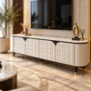 Elvora Geo geometric TV cabinet with storage and white decorative doors