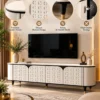 Elvora Geo geometric TV cabinet with storage and white decorative doors