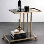Elvora Luxe modern bar serving trolley with gold frame