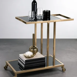 Elvora Luxe modern bar serving trolley with gold frame