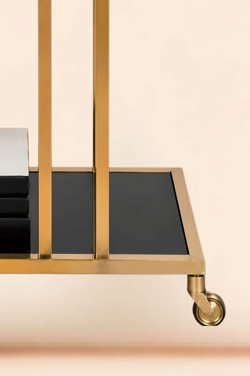 Elvora Luxe modern bar serving trolley with gold frame