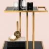 Elvora Luxe modern bar serving trolley with gold frame