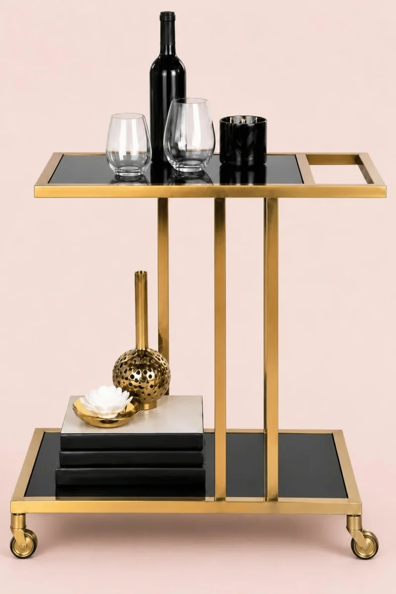 Elvora Luxe modern bar serving trolley with gold frame