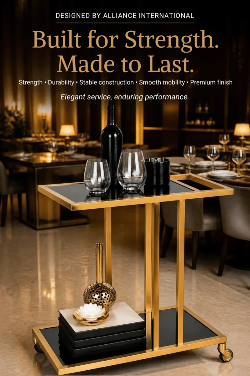 Elvora Luxe modern bar serving trolley with gold frame