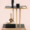 Elvora Luxe modern bar serving trolley with gold frame
