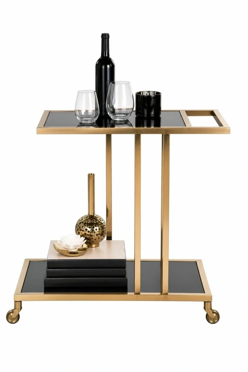 Elvora Luxe modern bar serving trolley with gold frame