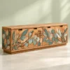 Evara Botanica leaf design TV cabinet with storage and botanical wooden-look front