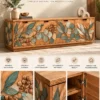Evara Botanica leaf design TV cabinet with storage and botanical wooden-look front