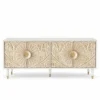 Flora Carve floral carved TV cabinet with four-door storage and ivory finish