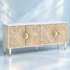 Flora Carve floral carved TV cabinet with four-door storage and ivory finish