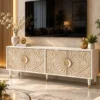 Flora Carve floral carved TV cabinet with four-door storage and ivory finish