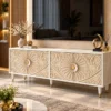 Flora Carve floral carved TV cabinet with four-door storage and ivory finish