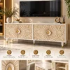 Flora Carve floral carved TV cabinet with four-door storage and ivory finish