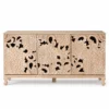 Florina floral carved console table with three decorative front panels and a light natural finish