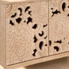 Florina floral carved console table with three decorative front panels and a light natural finish