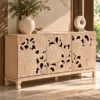 Florina floral carved console table with three decorative front panels and a light natural finish