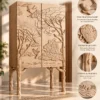 Forest Song two-door wooden cabinet with raised tree and bird carving