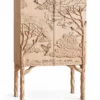 Forest Song two-door wooden cabinet with raised tree and bird carving