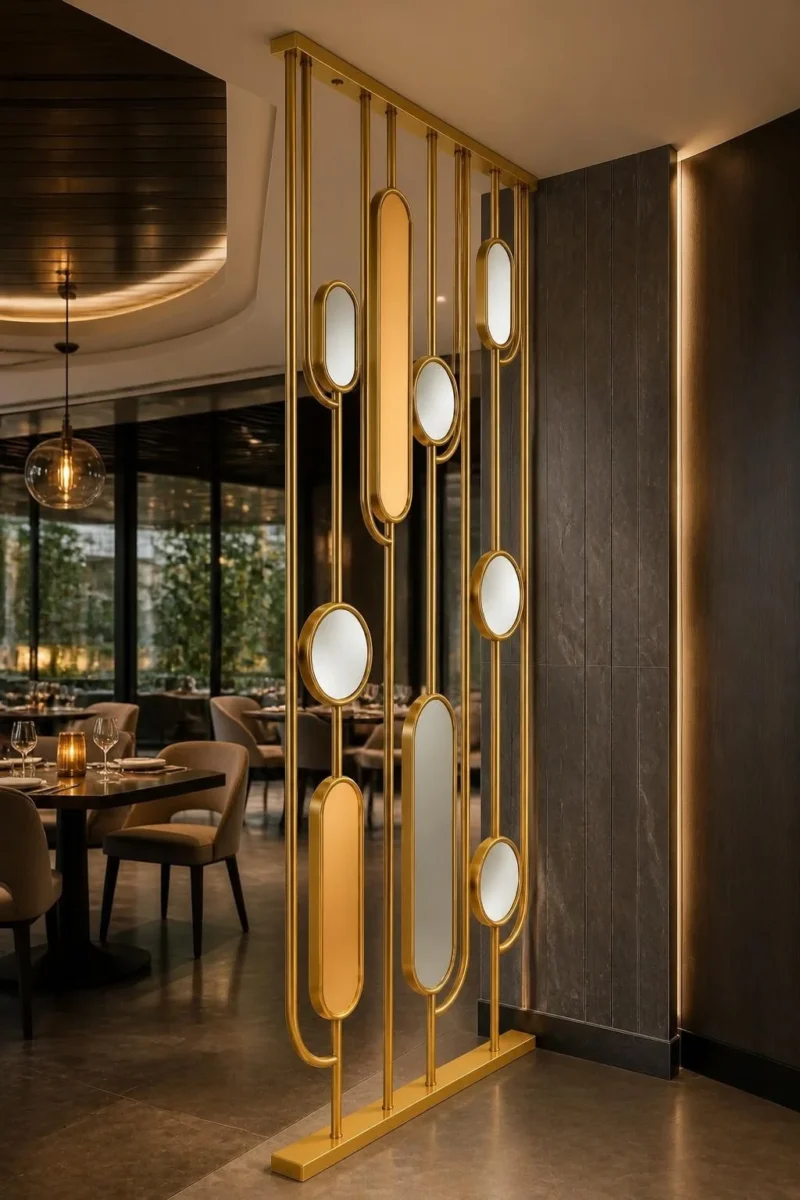 Gold stainless steel fluted glass partition screen by Alliance International Store