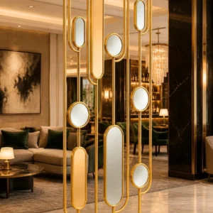Gold stainless steel fluted glass partition screen by Alliance International Store
