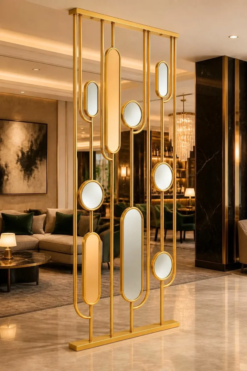 Gold stainless steel fluted glass partition screen by Alliance International Store