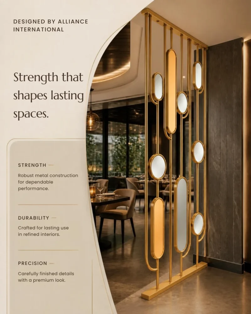 Gold stainless steel fluted glass partition screen by Alliance International Store