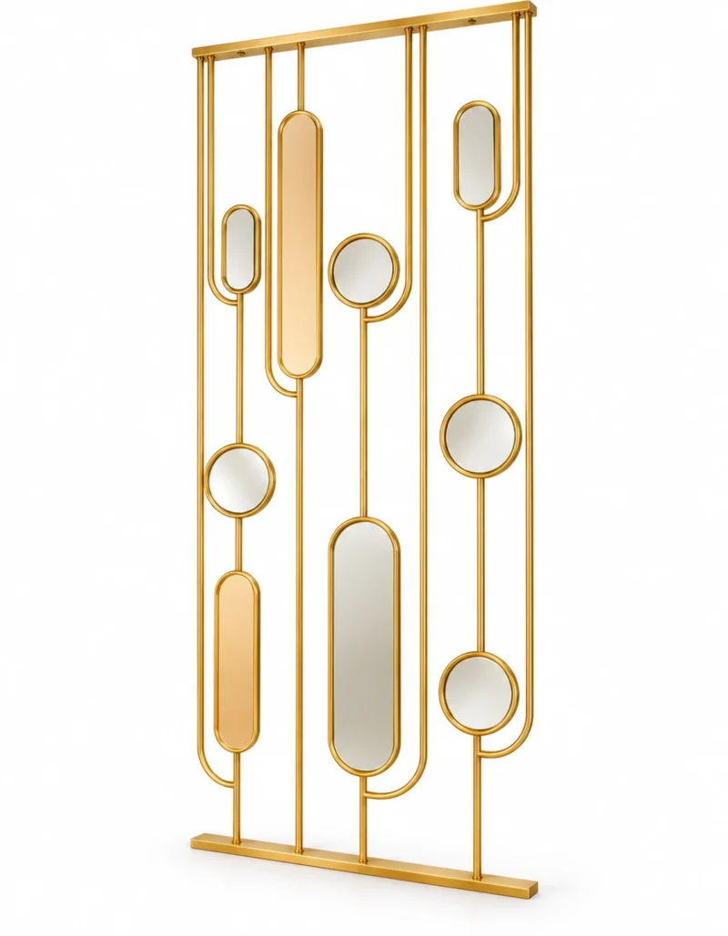 Gold stainless steel fluted glass partition screen by Alliance International Store
